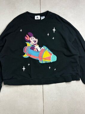 Disney Black Graphic Crewneck Sweater with Colorful Rocket Motif